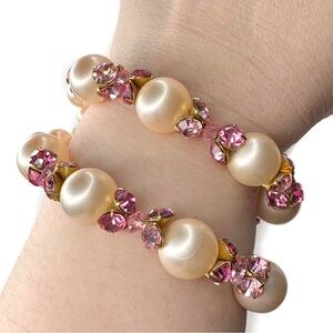 Vintage Faux Pearl and Pink Crystal Bracelet